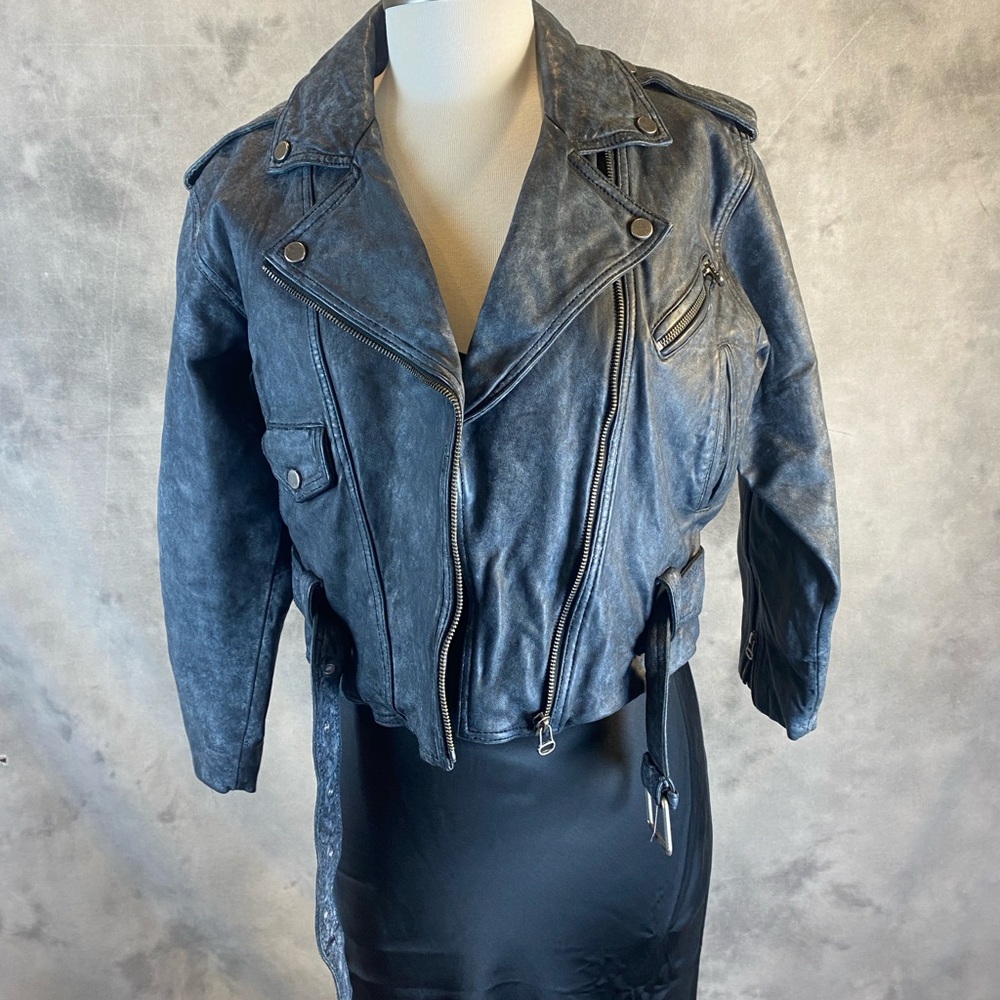 Carmar Distressed Black/Grey Leather motorcycle  Jacket- Excellent Condition